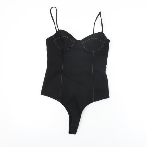 Zara Womens Black Cotton Bodysuit One-Piece Size XS Zip