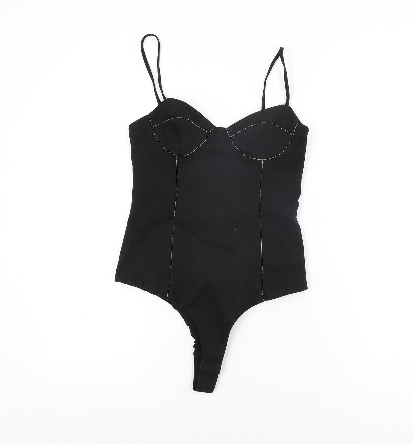 Zara Womens Black Cotton Bodysuit One-Piece Size XS Zip