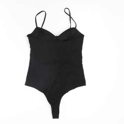 Zara Womens Black Cotton Bodysuit One-Piece Size XS Zip