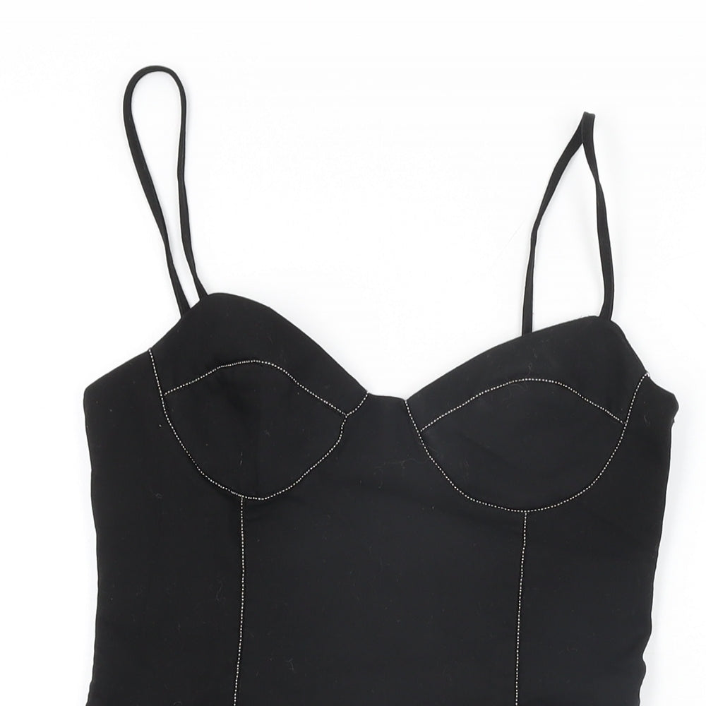 Zara Womens Black Cotton Bodysuit One-Piece Size XS Zip