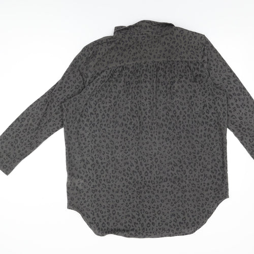 H&M Womens Grey Animal Print Viscose Basic Button-Up Size M Collared