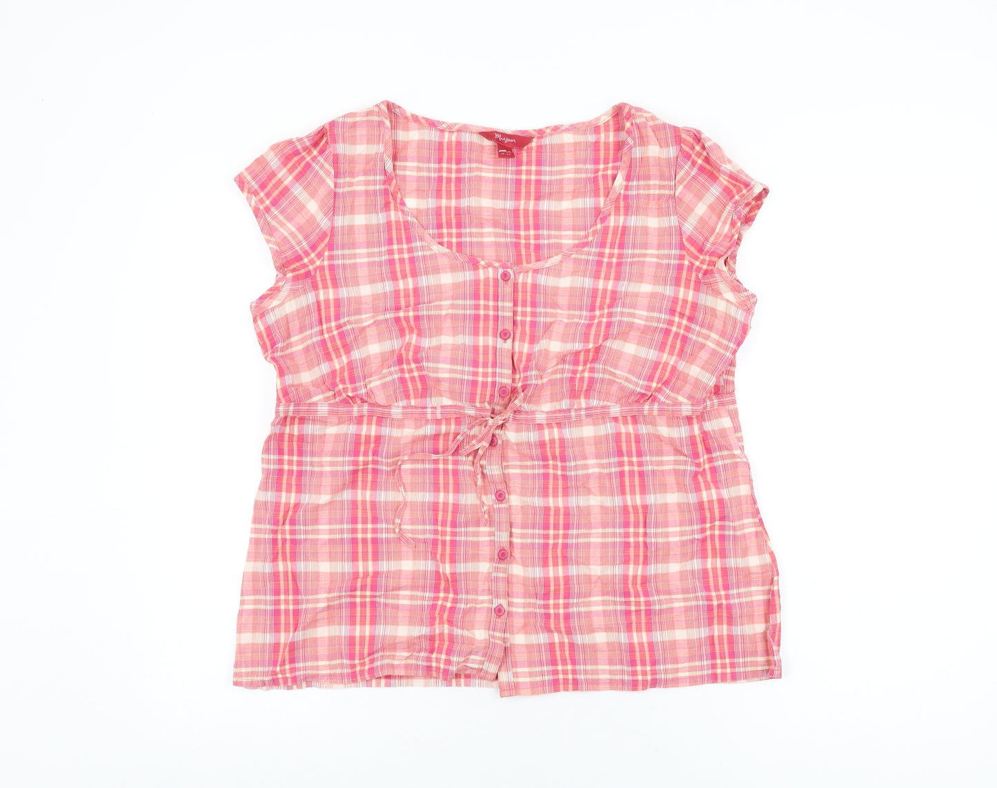 Monsoon Womens Pink Plaid Cotton Basic Button-Up Size 16 Round Neck