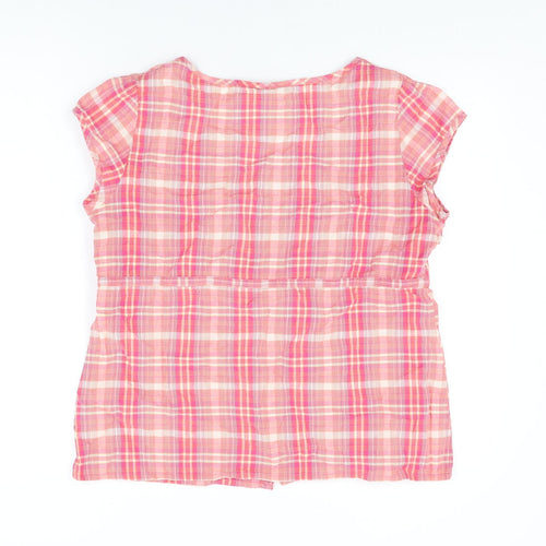 Monsoon Womens Pink Plaid Cotton Basic Button-Up Size 16 Round Neck