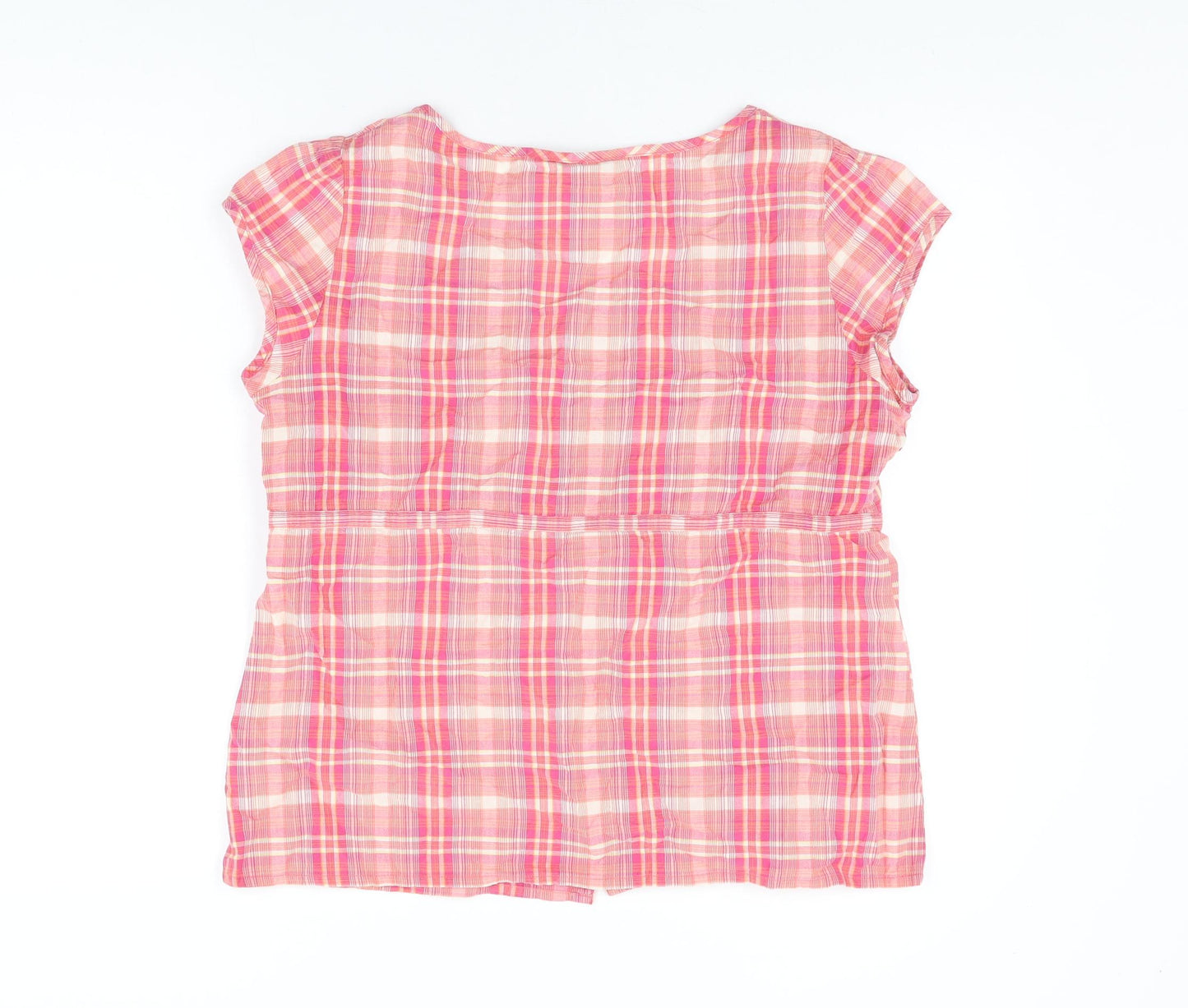 Monsoon Womens Pink Plaid Cotton Basic Button-Up Size 16 Round Neck