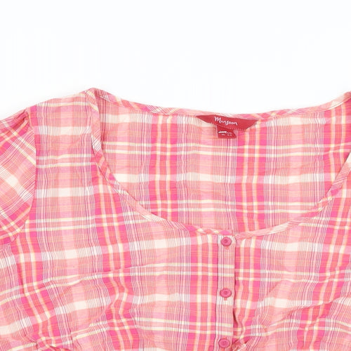 Monsoon Womens Pink Plaid Cotton Basic Button-Up Size 16 Round Neck