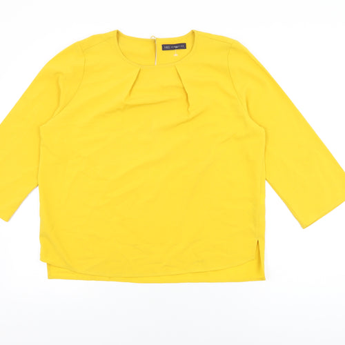 Marks and Spencer Womens Yellow Polyester Basic T-Shirt Size 12 Round Neck