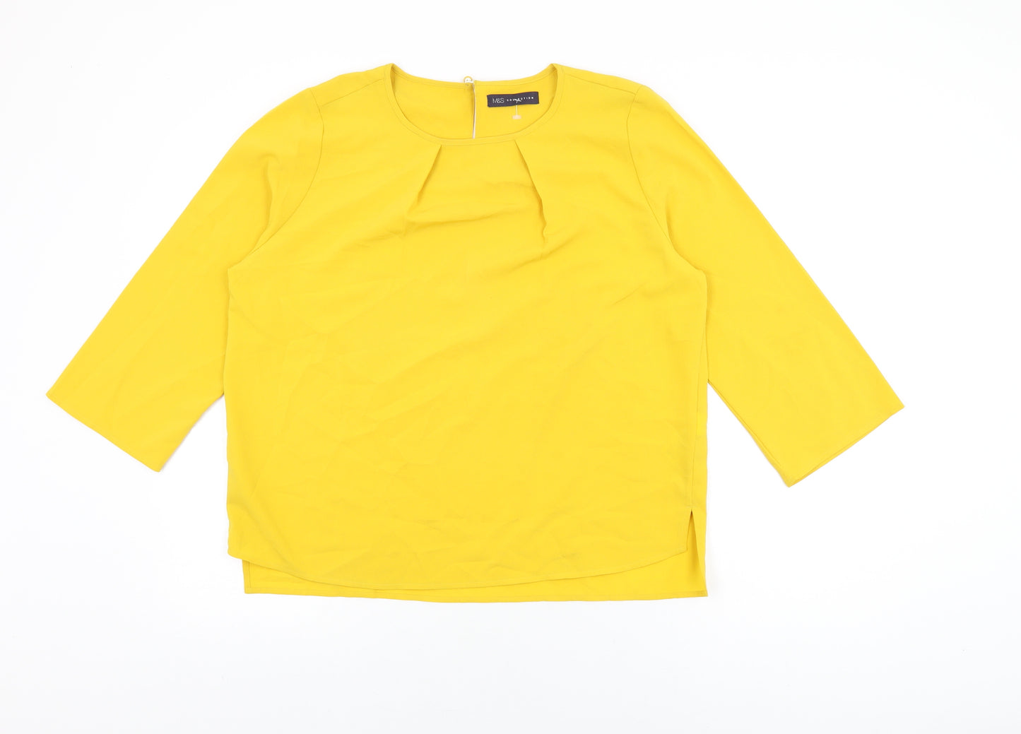 Marks and Spencer Womens Yellow Polyester Basic T-Shirt Size 12 Round Neck