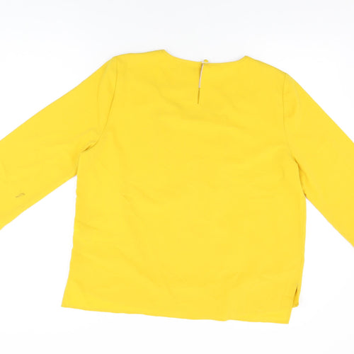 Marks and Spencer Womens Yellow Polyester Basic T-Shirt Size 12 Round Neck