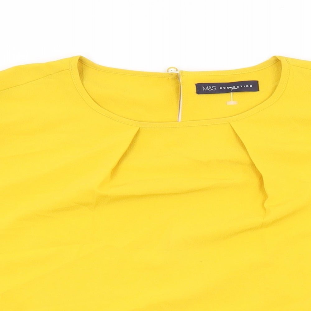 Marks and Spencer Womens Yellow Polyester Basic T-Shirt Size 12 Round Neck