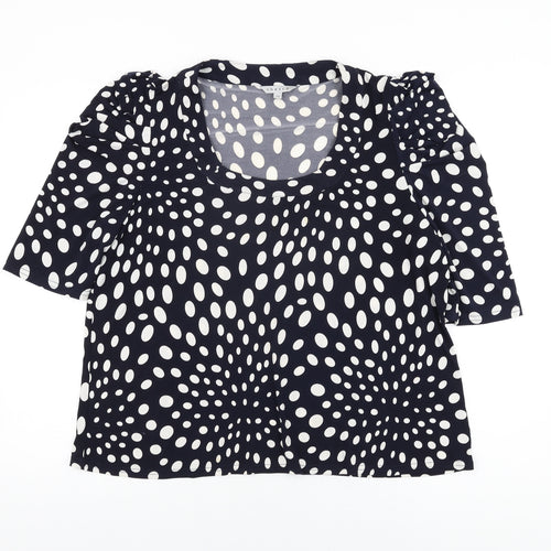 Chesca Womens Blue Polka Dot Viscose Basic T-Shirt Size 16 Square Neck