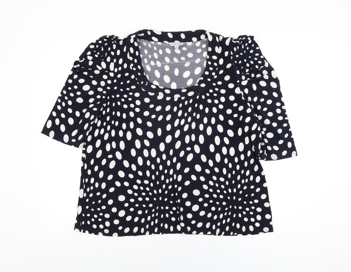 Chesca Womens Blue Polka Dot Viscose Basic T-Shirt Size 16 Square Neck