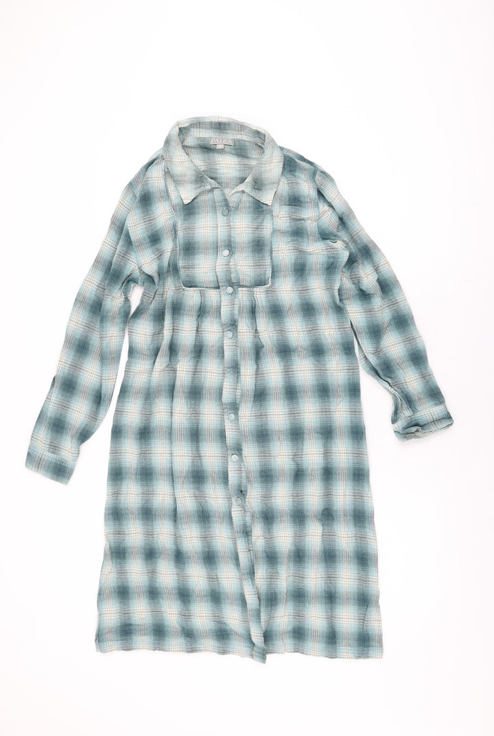 Patra Womens Blue Geometric Cotton Shirt Dress Size S Collared Button