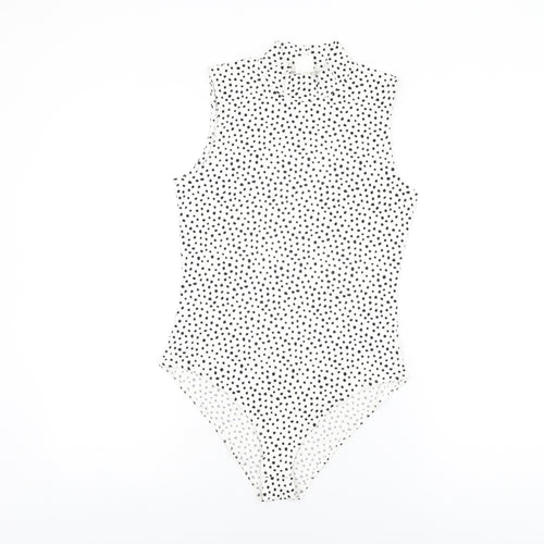 H&M Womens White Polka Dot Polyester Bodysuit One-Piece Size M Snap