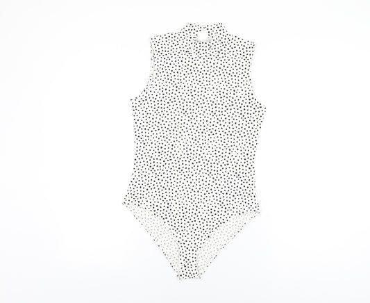 H&M Womens White Polka Dot Polyester Bodysuit One-Piece Size M Snap