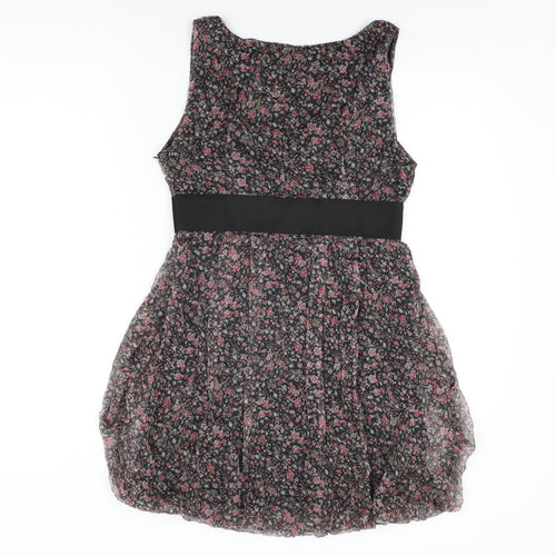 Zara Womens Black Floral Silk Shift Size M Scoop Neck Zip