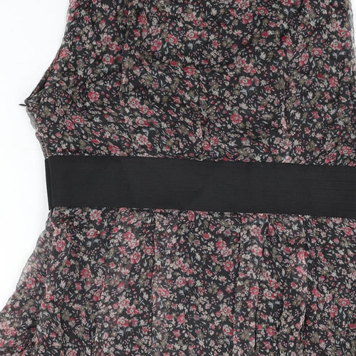 Zara Womens Black Floral Silk Shift Size M Scoop Neck Zip