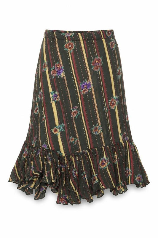 Front view of Mango women’s green floral viscose flare skirt, size XL