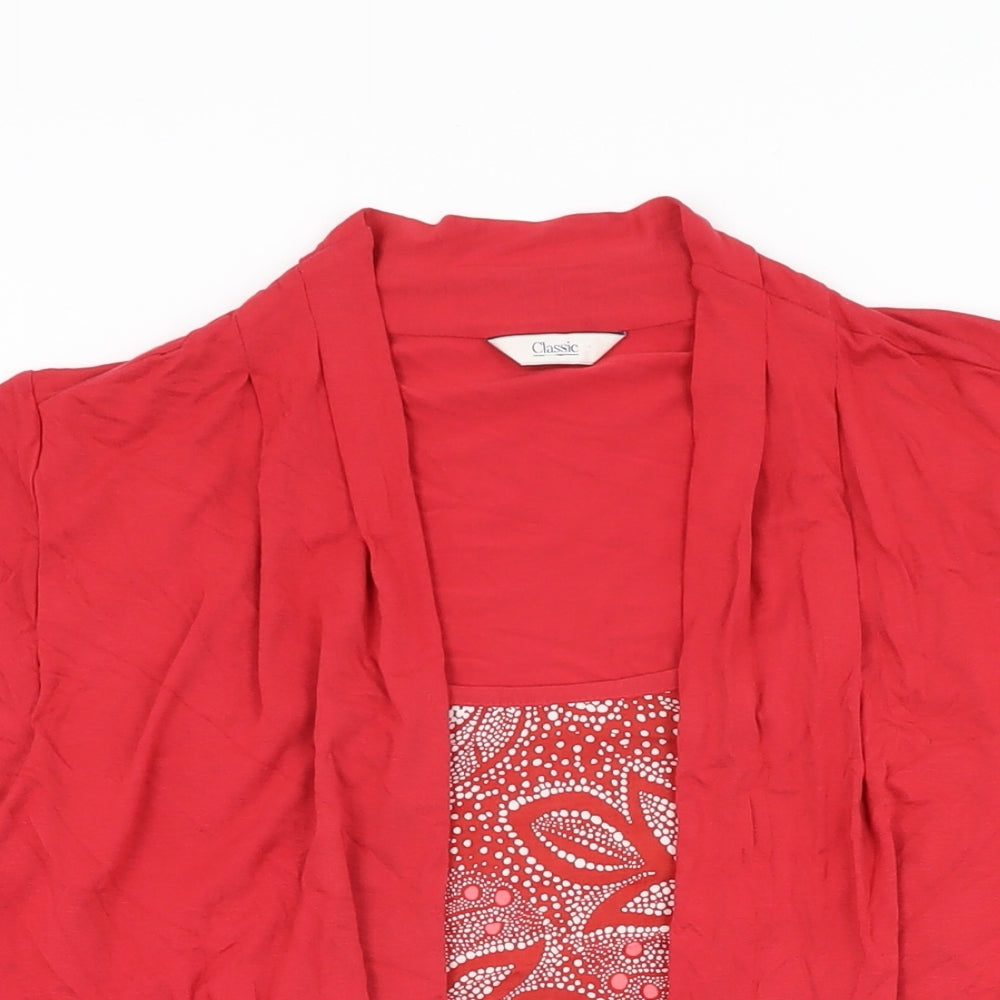 Marks and Spencer Womens Red Geometric Viscose Basic T-Shirt Size 16 Square Neck