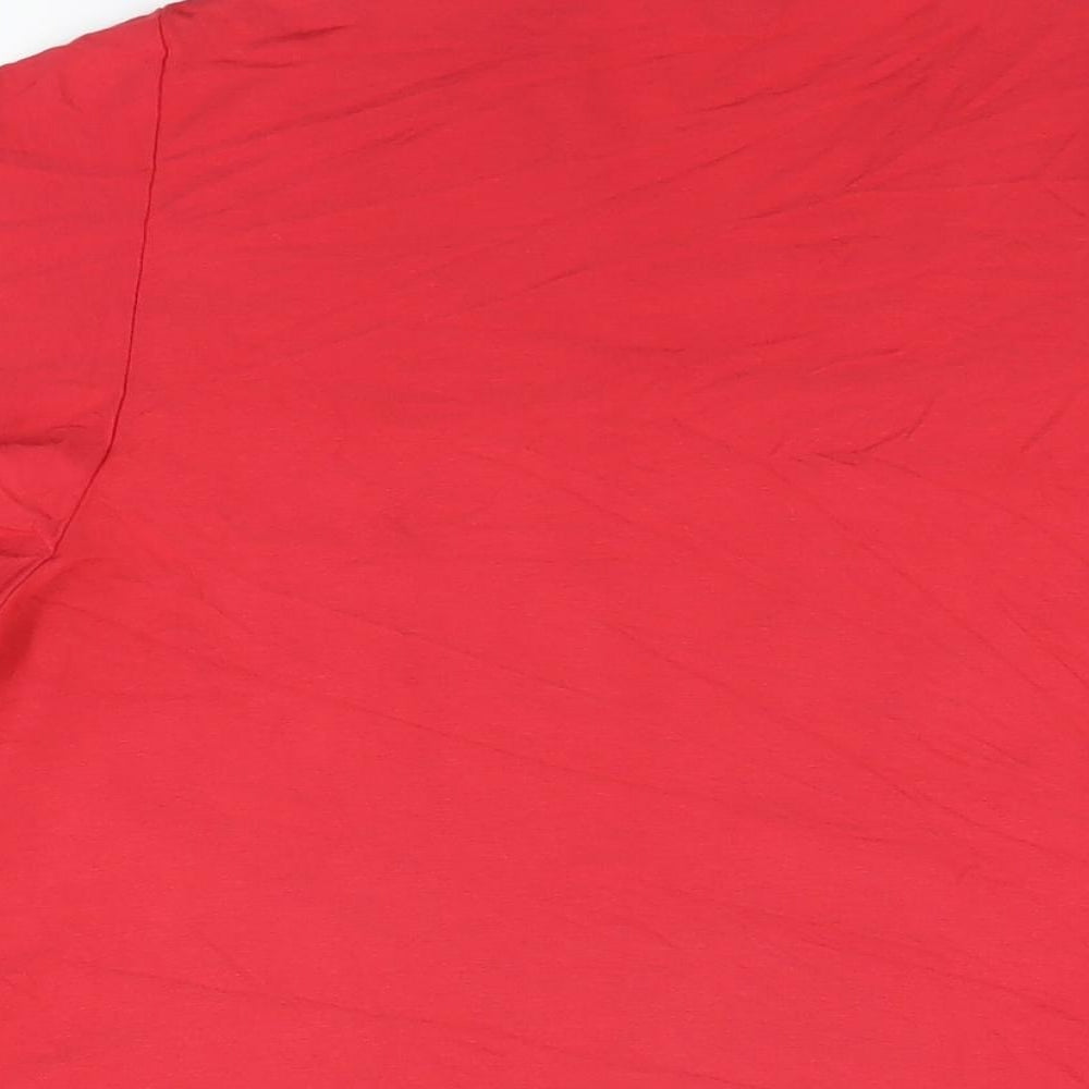 Marks and Spencer Womens Red Geometric Viscose Basic T-Shirt Size 16 Square Neck