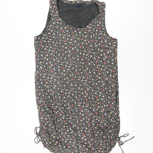 Gap Womens Grey Floral Viscose Shift Size M Scoop Neck Drawstring