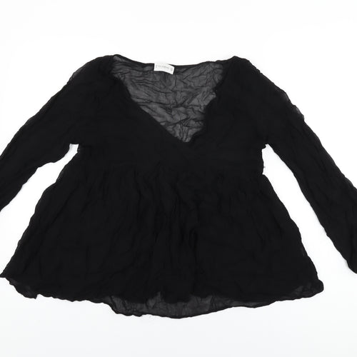 Pull&Bear Womens Black Polyester Basic Blouse Size M V-Neck