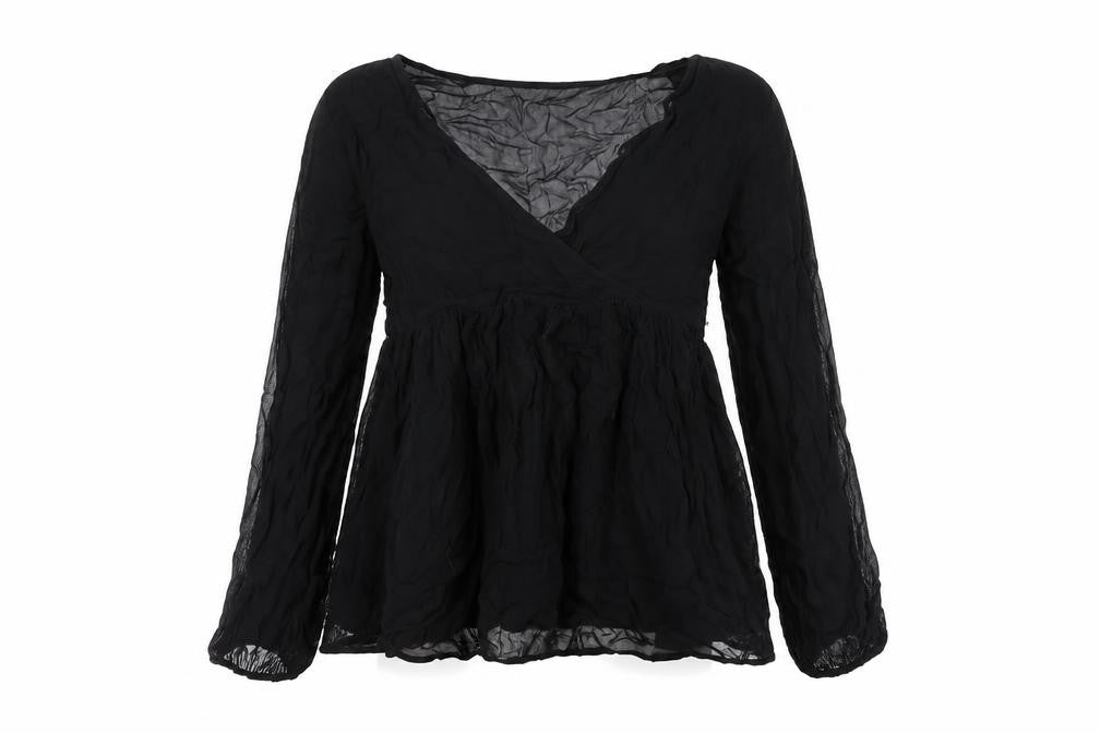Pull&Bear Womens Black Polyester Basic Blouse Size M V-Neck