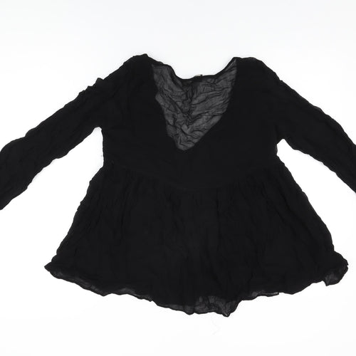 Pull&Bear Womens Black Polyester Basic Blouse Size M V-Neck