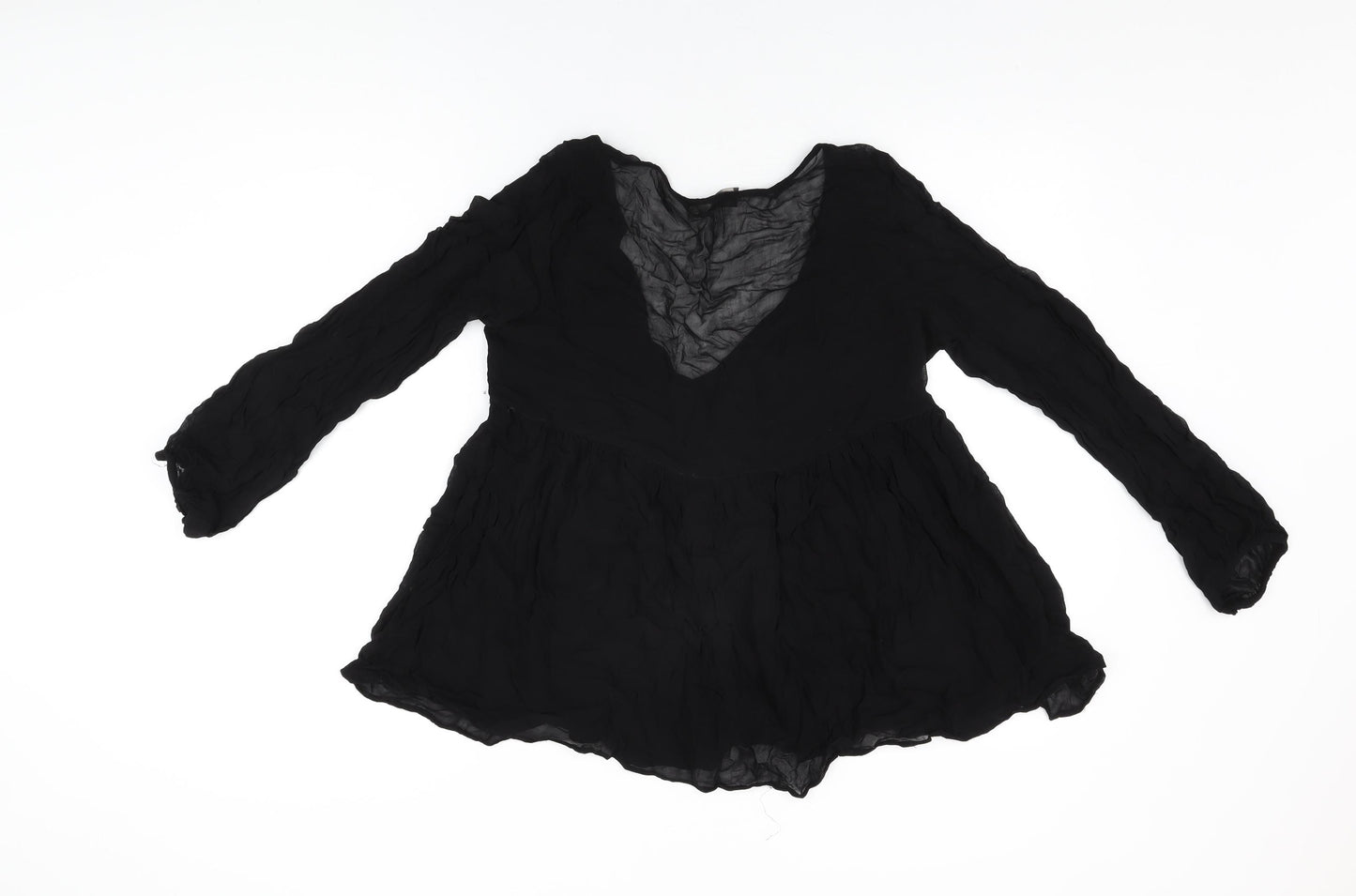 Pull&Bear Womens Black Polyester Basic Blouse Size M V-Neck