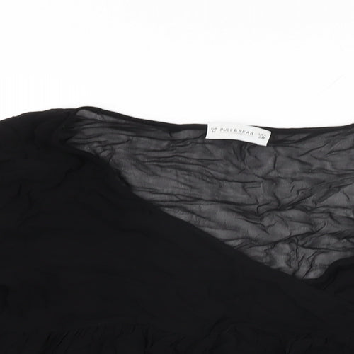 Pull&Bear Womens Black Polyester Basic Blouse Size M V-Neck