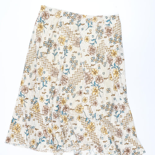 Stephen Y Womens Ivory Floral Acetate Flare Skirt Size 3XL Zip