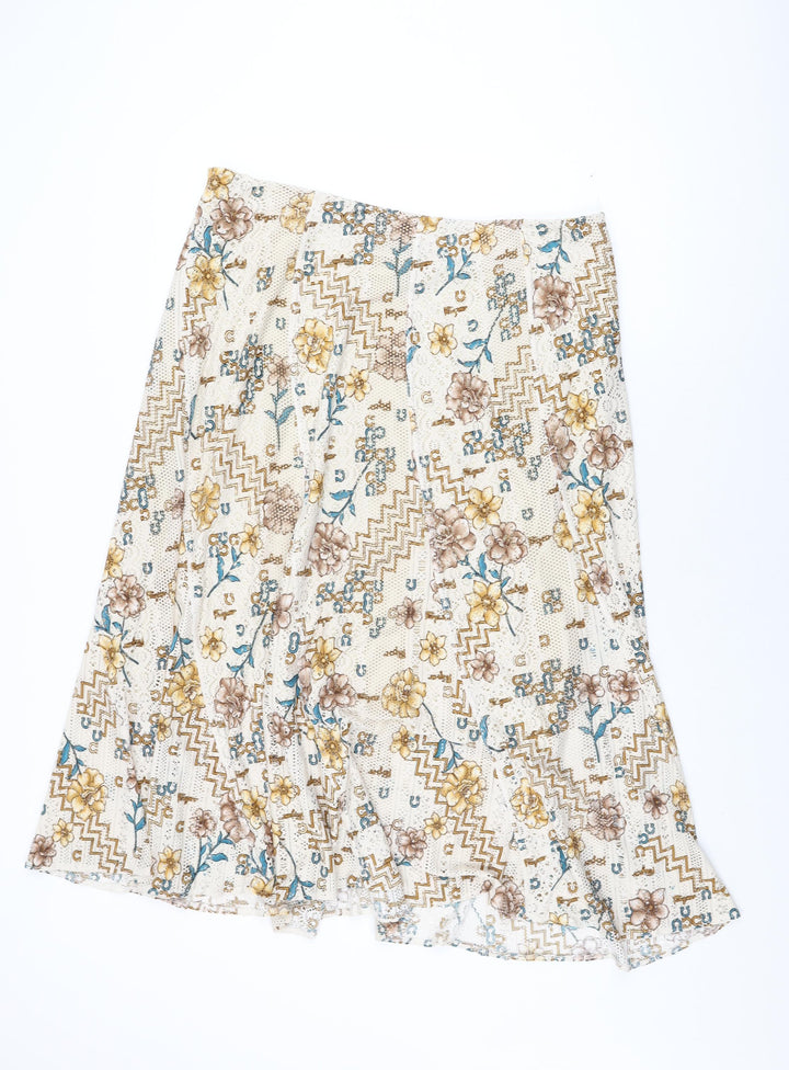 Stephen Y Womens Ivory Floral Acetate Flare Skirt Size 3XL Zip
