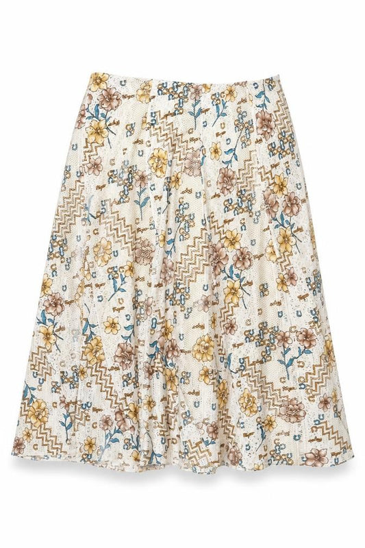 Front view of Stephen Y women’s ivory floral acetate flare skirt, size 3XL, zip