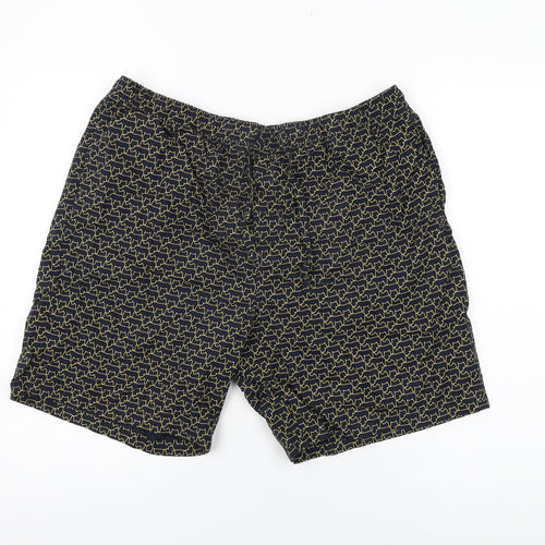 Marks and Spencer Mens Blue Geometric Cotton Bermuda Shorts Size 2XL L9 in Regular Drawstring