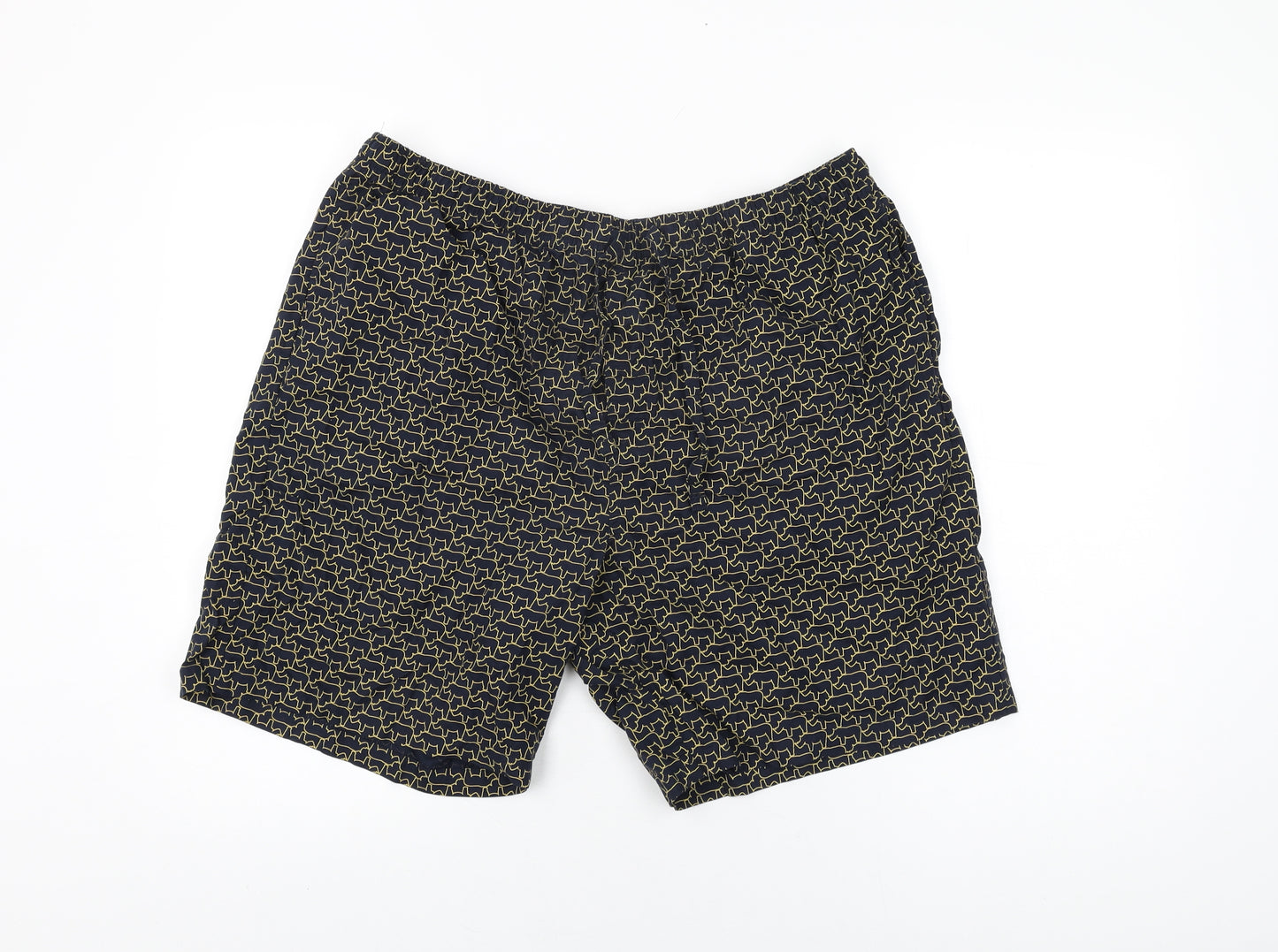 Marks and Spencer Mens Blue Geometric Cotton Bermuda Shorts Size 2XL L9 in Regular Drawstring