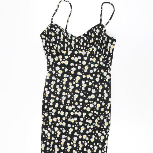 Bershka Womens Black Floral Viscose Mini Size M V-Neck Pullover