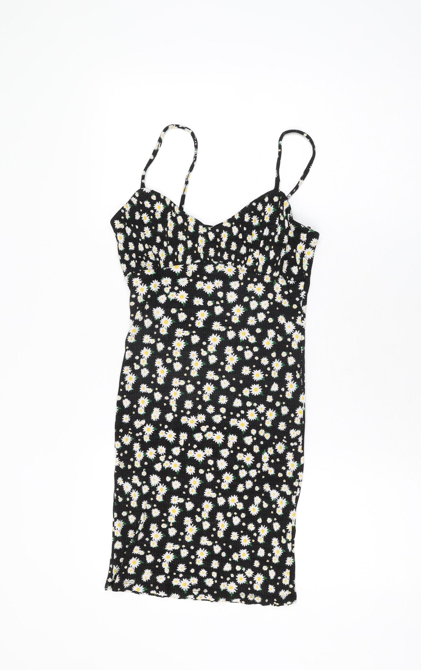 Bershka Womens Black Floral Viscose Mini Size M V-Neck Pullover