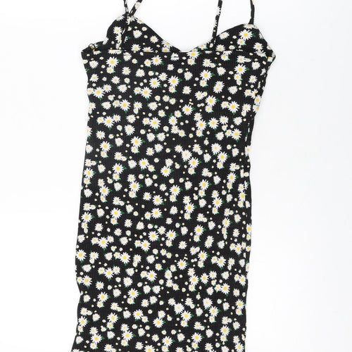 Bershka Womens Black Floral Viscose Mini Size M V-Neck Pullover