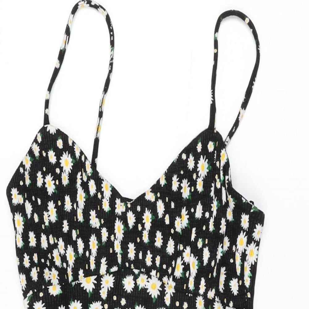 Bershka Womens Black Floral Viscose Mini Size M V-Neck Pullover