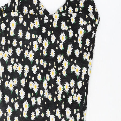 Bershka Womens Black Floral Viscose Mini Size M V-Neck Pullover