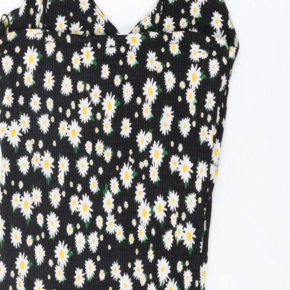 Bershka Womens Black Floral Viscose Mini Size M V-Neck Pullover