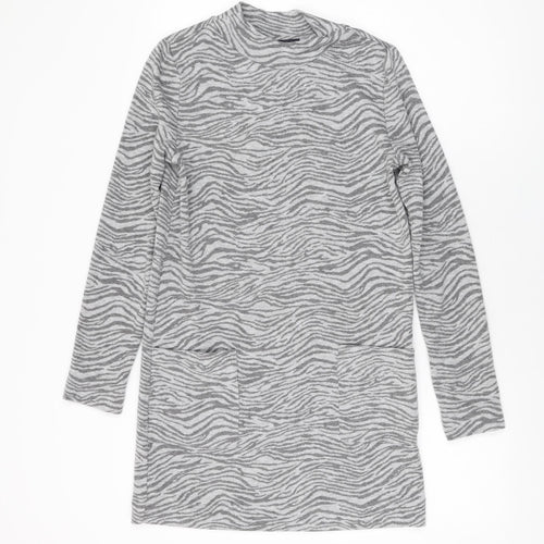 Marks and Spencer Womens Grey Animal Print Polyester Shift Size 8 Round Neck Pullover