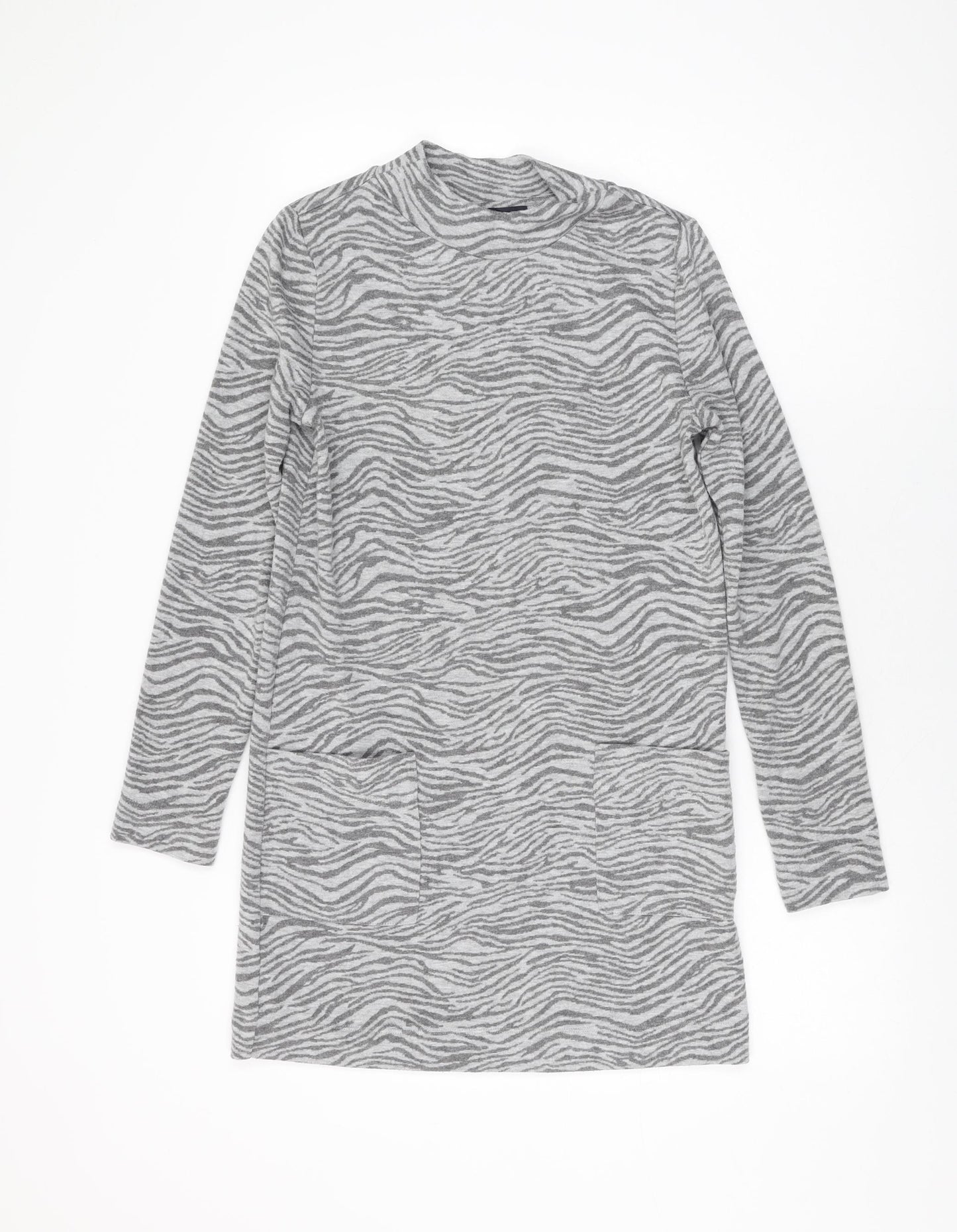 Marks and Spencer Womens Grey Animal Print Polyester Shift Size 8 Round Neck Pullover