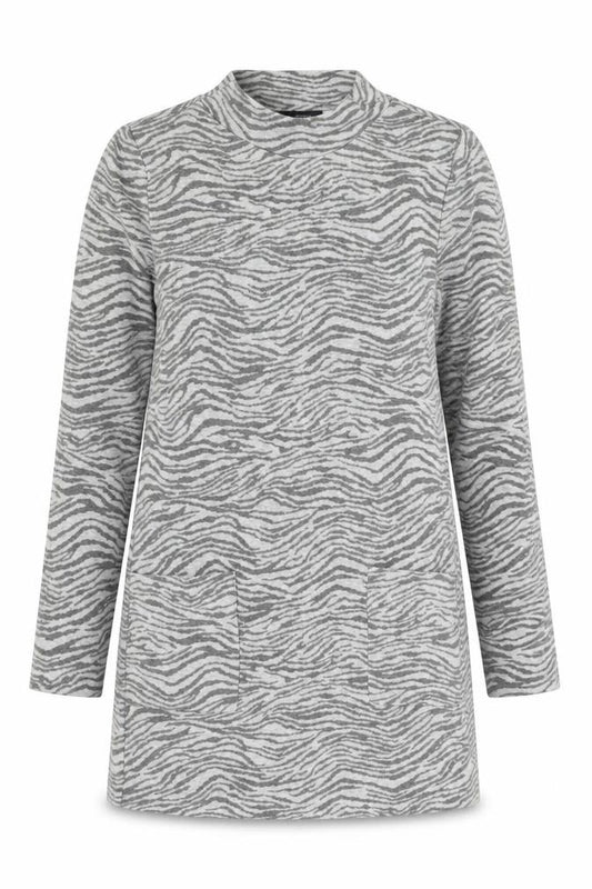 Front view of Marks & Spencer women’s grey animal print polyester shift, size UK 8, round neck pullover