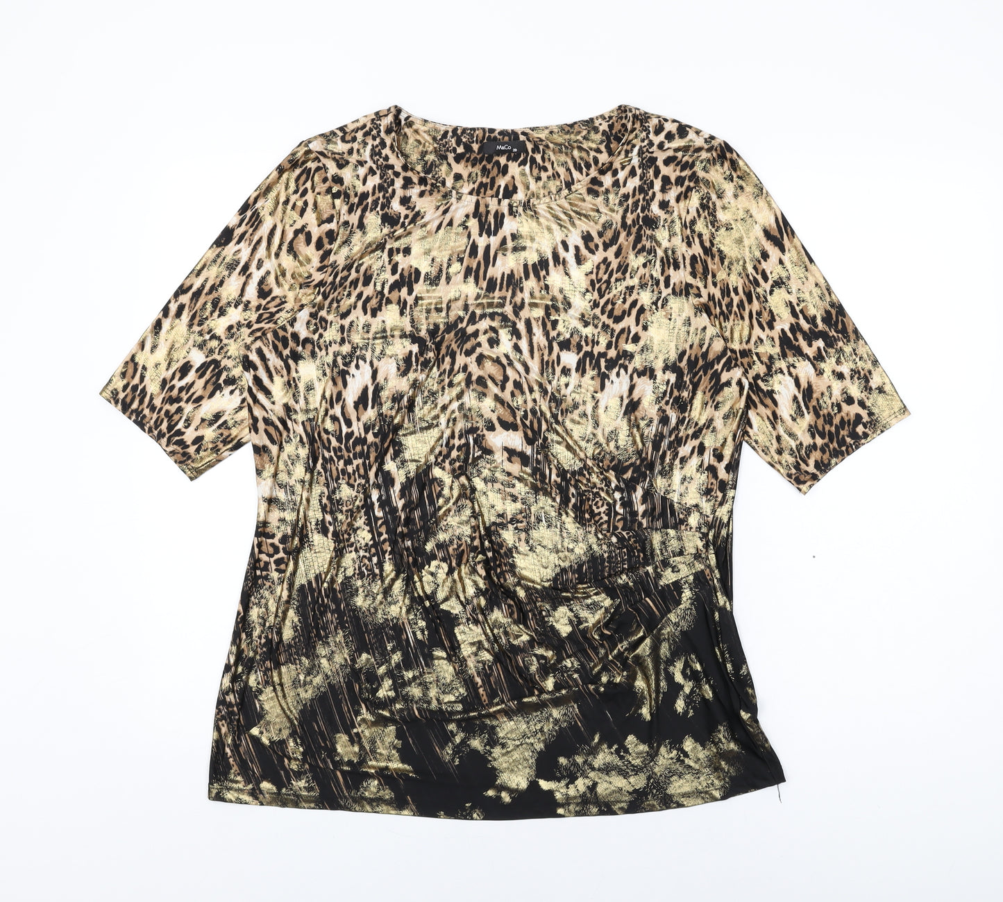 M&Co Womens Beige Animal Print Polyester Basic T-Shirt Size 20 Round Neck