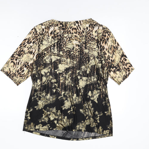 M&Co Womens Beige Animal Print Polyester Basic T-Shirt Size 20 Round Neck
