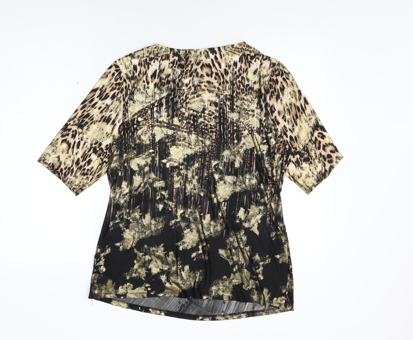 M&Co Womens Beige Animal Print Polyester Basic T-Shirt Size 20 Round Neck