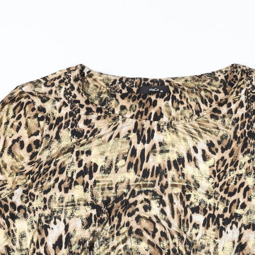 M&Co Womens Beige Animal Print Polyester Basic T-Shirt Size 20 Round Neck