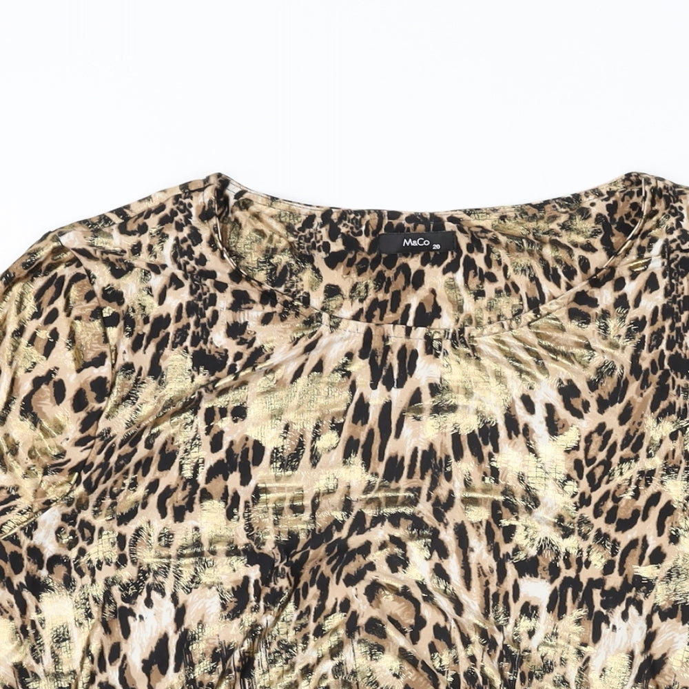 M&Co Womens Beige Animal Print Polyester Basic T-Shirt Size 20 Round Neck