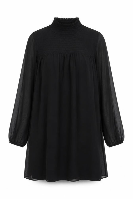 Front view of H&M women’s black polyester shift, size UK 8, round neck pullover
