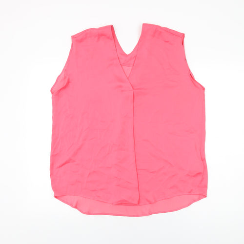 Marks and Spencer Womens Pink Polyester Basic Blouse Size 16 V-Neck